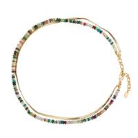 Gemstone Necklaces, Brass, with Natural Stone, with 2inch extender chain, gold color plated, Double Layer & Bohemian style & for woman Approx 15.7 Inch [
