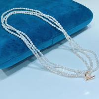 Freshwater Pearl Sweater Chain Necklace, with Copper Alloy, fashion jewelry & for woman, white, 3.8-4.8mm [