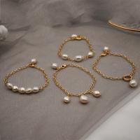 Cultured Freshwater Pearl Brass Bracelet, with Freshwater Pearl, with 3cm extender chain, real gold plated, fashion jewelry & for woman, two different colored, nickel, lead & cadmium free cm 