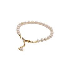 Cultured Freshwater Pearl Bracelets, Titanium Steel, with Freshwater Pearl, with 3.5cm extender chain, real gold plated, fashion jewelry & for woman, golden cm 