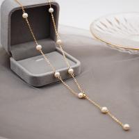 Природное пресноводное жемчужное ожерелье, титан, с Пресноводные жемчуги, плакированный настоящим золотом, ювелирные изделия моды & Женский, Золотой, длина:49 см, продается PC[
