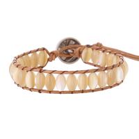 Shell Bracelet, with leather cord & Zinc Alloy, silver color plated, fashion jewelry & Bohemian style & Unisex, yellow Approx 17 cm [