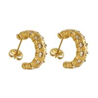 Stainless Steel Rhinestone Stud Earring, 304 Stainless Steel, 18K gold plated, fashion jewelry & for woman & with rhinestone, golden [