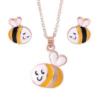Enamel Zinc Alloy Jewelry Sets, Stud Earring & necklace, with 1.97inch extender chain, Bee, 2 pieces & for woman, 12*12mm,22*18mm Approx 18.11 Inch [