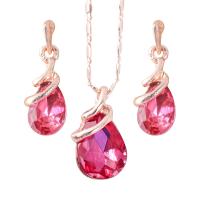 Rhinestone Zinc Alloy Jewelry Set, earring & necklace, with 1.97inch extender chain, 2 pieces & for woman & with rhinestone 17*8mm,19*12mm Approx 18.11 Inch [