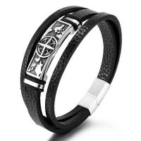 PU Leather Cord Bracelets, with 316L Stainless Steel, polished, vintage & for man, black, 23mm cm [