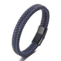 PU Leather Cord Bracelets, with Zinc Alloy, plumbum black color plated, fashion jewelry & for man cm [