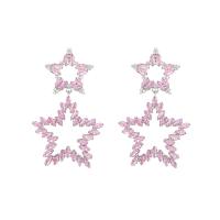 Rhinestone Brass Stud Earring, with Glass Rhinestone, Star, platinum color plated, fashion jewelry & for woman & hollow, pink [