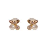 Cubic Zirconia Micro Pave Brass Earring, with Plastic Pearl, plated, fashion jewelry & micro pave cubic zirconia & for woman [