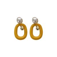 Kunststoff Perle Zink Legierung Ohrring, Zinklegierung, mit Kunststoff Perlen, Modeschmuck, keine, 43x73mm, verkauft von Paar[