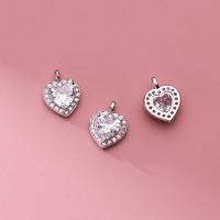 Cubic Zirconia Micro Pave Sterling Silver Pendant, 925 Sterling Silver, Heart, plated, DIY & micro pave cubic zirconia, silver color Approx 1.4mm 