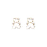 Plastic Pearl Zinc Alloy Earring, with Plastic Pearl, Bear, fashion jewelry & for woman & with rhinestone & hollow, 12mm [