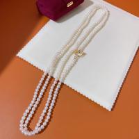 Freshwater Pearl Sweater Chain Necklace, with Copper Alloy, 14K gold-filled, fashion jewelry & for woman, white, 4-5mm [
