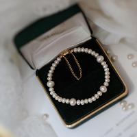 bracelet en laiton de perle d'eau douce cultivée, avec Alliage de cuivre, bijoux de mode & pour femme, blanc Environ 18 cm, Vendu par PC[