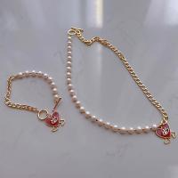 Brass Freshwater Pearl Jewelry Sets, with Brass, fashion jewelry & for woman, 6-7mm Approx 40 cm, Approx 18 cm [