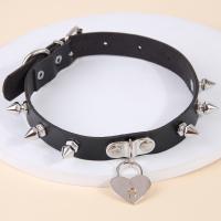 Collar Necklace, PU Leather, with Iron, with 6cm extender chain, Heart, silver color plated, fashion jewelry & for woman, black, 23mm Approx 35 cm [