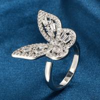 Brass Finger Ring, with Cubic Zirconia, Butterfly, silver color plated, fashion jewelry & for woman Inner Approx 17mm 