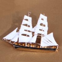 Zinc Alloy Jewelry Brooch, Sail Boat, gold color plated, fashion jewelry & for man & enamel, white 