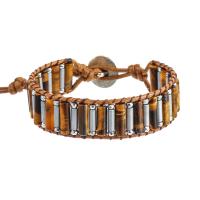 Tiger Eye Stone Bracelets, with leather cord & Hematite & Zinc Alloy, silver color plated, fashion jewelry & Unisex, mixed colors Approx 17 cm [