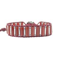 Bracelets Agate en rouge, agate rouge, avec cordon en cuir & Hématite & alliage de zinc, Placage de couleur argentée, bijoux de mode & unisexe, rouge Environ 17 cm, Vendu par PC