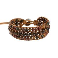 Tiger Eye Stone Bracelets, with leather cord & Picasso Jasper & Zinc Alloy, silver color plated, fashion jewelry & multilayer & Unisex, mixed colors Approx 51 cm [