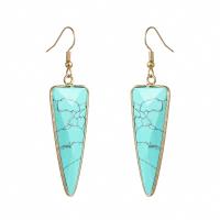 Turquoise Drop Earring, Natural Turquoise, with Brass, Triangle, gold color plated, fashion jewelry & for woman, blue 