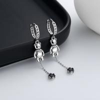 925 Sterling Silver Lever Back Earring, Bear, Antique finish, fashion jewelry & micro pave cubic zirconia & for woman Inner Approx 10mm [