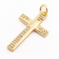 Sterling Silver Rhinestone Pendants, 925 Sterling Silver, Cross, gold color plated, DIY & micro pave cubic zirconia Approx 3mm 