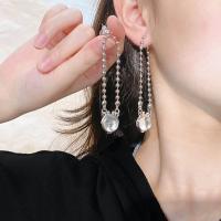 Rhinestone Brass Drop Earring, with Glass, silver color plated, fashion jewelry & for woman [