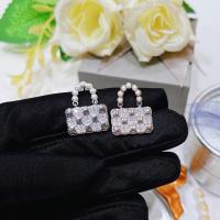 Rhinestone Brass Drop Earring, with Glass Rhinestone & Plastic Pearl, Handbag, silver color plated, fashion jewelry & for woman [