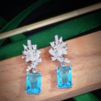 Rhinestone Brass Drop Earring, with Glass Rhinestone, platinum color plated, fashion jewelry & for woman, blue [