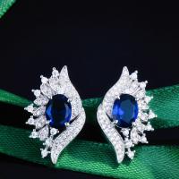 Rhinestone Brass Stud Earring, platinum color plated, fashion jewelry & for woman & with rhinestone, dark blue [