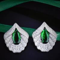 Rhinestone Brass Stud Earring, with Glass Rhinestone, platinum color plated, fashion jewelry & for woman, green [