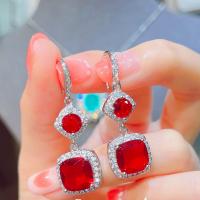Rhinestone Brass Drop Earring, with Glass Rhinestone, Square, platinum color plated, fashion jewelry & for woman [