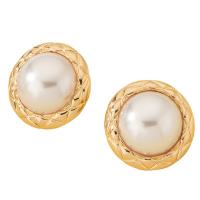 Boucle d'oreille en alliage de zinc en plastique perle, avec perle de plastique, Rond, Placage de couleur d'or, bijoux de mode & pour femme, blanc Vendu par paire[