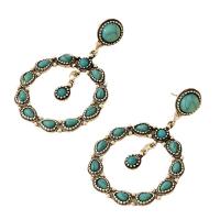 Boucle d'oreille en alliage Zinc turquoise, alliage de zinc, avec turquoise, Placage de couleur d'or, bijoux de mode & pour femme, vert Vendu par paire[
