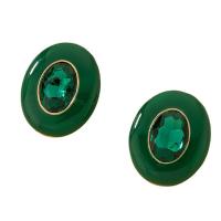Enamel Zinc Alloy Stud Earring, with Cubic Zirconia, gold color plated, fashion jewelry & for woman, green [