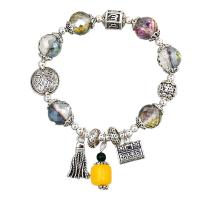 Bracelets de cristal en alliage zinc, avec alliage de zinc, Plaqué de couleur d'argent, style folk & pour femme Environ 7 pouce, Vendu par PC[