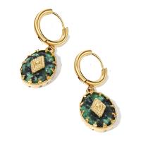 Stainless Steel Drop Earring, 304 Stainless Steel, with African Turquoise, 14K gold plated, fashion jewelry & for woman, two different colored, 15mm [
