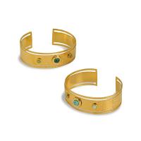 Gemstone Stainless Steel Finger Ring, 304 Stainless Steel, with turquoise & Malachite, 14K gold plated, fashion jewelry & for woman, golden, 6.5*2cm 