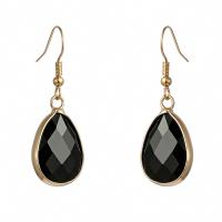 Agate Drop Earring, Black Agate, with Brass & 304 Stainless Steel, Teardrop, Vacuum Ion Plating, fashion jewelry & for woman & faceted, black 