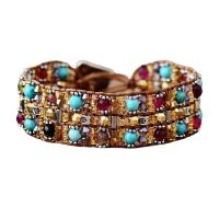 Gemstone Bracelets, with leather cord & Zinc Alloy, silver color plated, vintage & fashion jewelry & multilayer & Bohemian style & for woman, mixed colors Approx 19 cm [