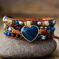 Gemstone Bracelets, Impression Jasper, with leather cord & Gemstone & Brass & Zinc Alloy, Heart, gold color plated, vintage & fashion jewelry & multilayer & Bohemian style & Unisex, mixed colors, 6mm Approx 50 cm [