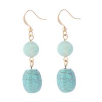 Turquoise Drop Earring, Natural Turquoise, with ​Amazonite​ & 304 Stainless Steel, barrel, Vacuum Ion Plating, fashion jewelry & for woman, blue, 15-80mm [
