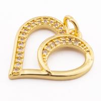 Sterling Silver Rhinestone Pendants, 925 Sterling Silver, Heart, gold color plated, DIY & micro pave cubic zirconia Approx 3mm [