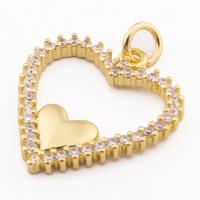 Sterling Silver Rhinestone Pendants, 925 Sterling Silver, Heart, gold color plated, DIY & micro pave cubic zirconia Approx 3mm 