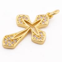 Cubic Zirconia Micro Pave Sterling Silver Pendant, 925 Sterling Silver, Cross, gold color plated, DIY & micro pave cubic zirconia Approx 3mm 