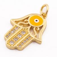 Cubic Zirconia Micro Pave Sterling Silver Pendant, 925 Sterling Silver, Evil Eye Hamsa, gold color plated, DIY & micro pave cubic zirconia Approx 3mm 