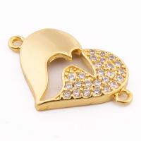 Cubic Zirconia Micro Pave Sterling Silver Connector, 925 Sterling Silver, Heart, gold color plated, DIY & micro pave cubic zirconia Approx 1mm 