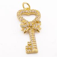 Cubic Zirconia Micro Pave Sterling Silver Pendant, 925 Sterling Silver, Key, gold color plated, DIY & micro pave cubic zirconia Approx 4mm [